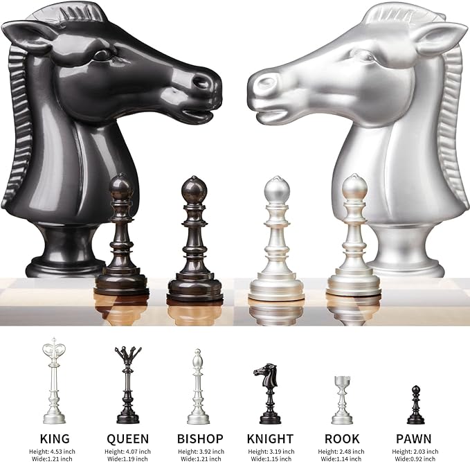 AMEROUS 20 Inches Wooden Chess Set with Metal Chess Pieces- 4.5'' King - 2 Built-in Storage Drawers - Gift Packaging,Tournament Chess Board Games for Adults and Kids