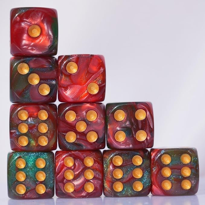 10 PC D6 dice 16mm Acrylic Dice Set for RPG MTG DND Dice Table Games and Board Games (Red + Green)