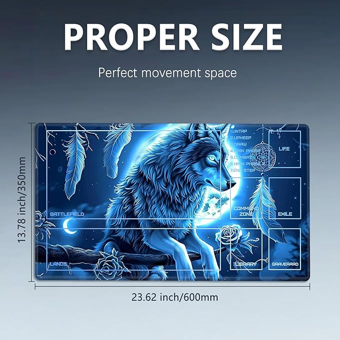 MTG Playmat Size 23.6x13.8in with Storage Bags Portable Playmat TCG and Board Game Mat for Cards Rubber Base Slip-Resistant Mousepad Desk Mat (Fantasy Owl,with Zone)