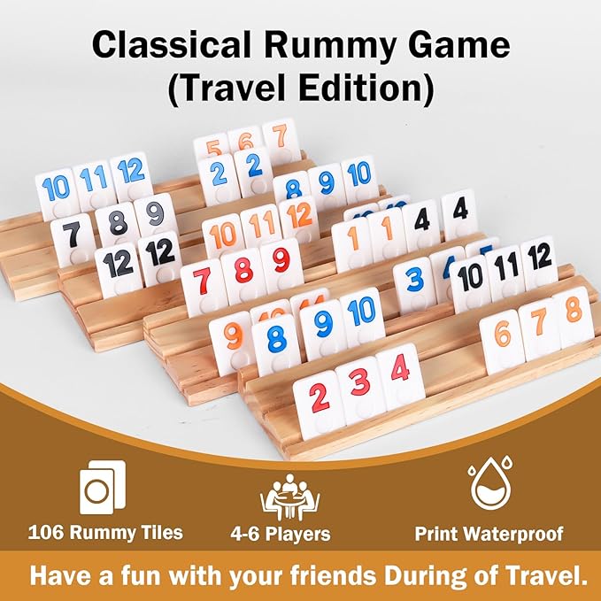 BECKVEC- Dominos Set 4-6 Player, Rumy Cube 6-Player Edition 6 Wooden Frames, 160 Varami Cube Travel Game Set with Portable Box
