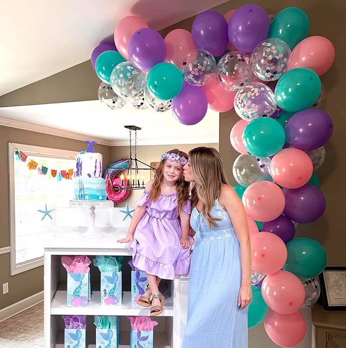 Pink and Purple Party Balloons, 50 Pcs 12 Inches Purple Pink Teal Blue Latex Balloon Purple and Pink Balloons for Girls Birthday Baby Shower, Birthday, Under The Sea Party Decorations