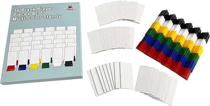 Apostrophe Games 36 Blank Board Game Stand Up Player Pieces with Multi-Color Card Stands, Board Game Accessories