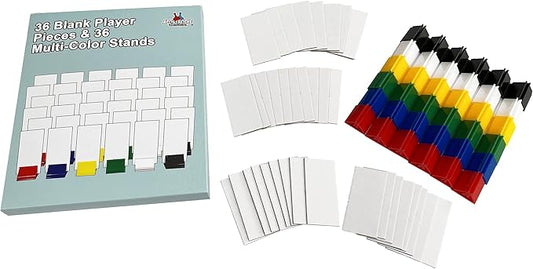 Apostrophe Games 36 Blank Board Game Stand Up Player Pieces with Multi-Color Card Stands, Board Game Accessories