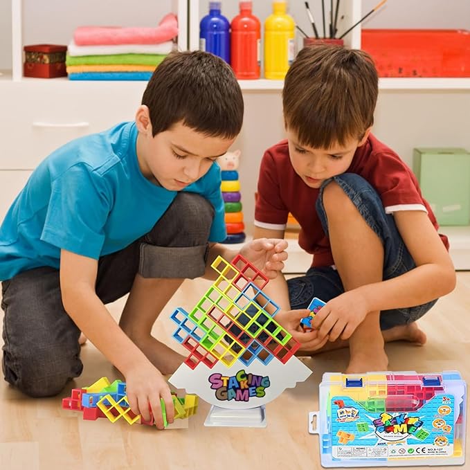 Tower Stack Game for Kids 8-12, 48PCS Educational Stacking Toy Balance Block Game for Ages 6-8, Fun Board Games for Kids and Adults
