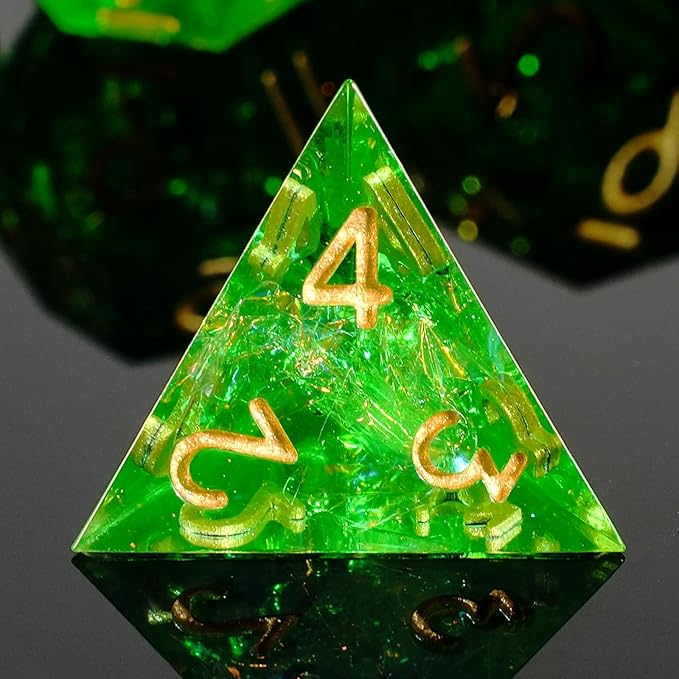 DND Dice Set Sharp Edged Dice Set of 7 DND Faceted Dice Golden Numbers and Beautiful Iron Box Perfect for Dungeons & Dragons RPG and Board Game(Green Gold)