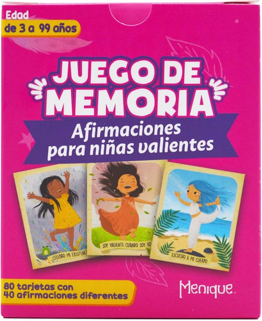 Menique Brilla Memory Matching Game – Spanish Edition – 80 Cards (40 Pairs) with Positive Affirmations for Brave Girls – Mindful Matching Game in Spanish for Confidence and Self-Love
