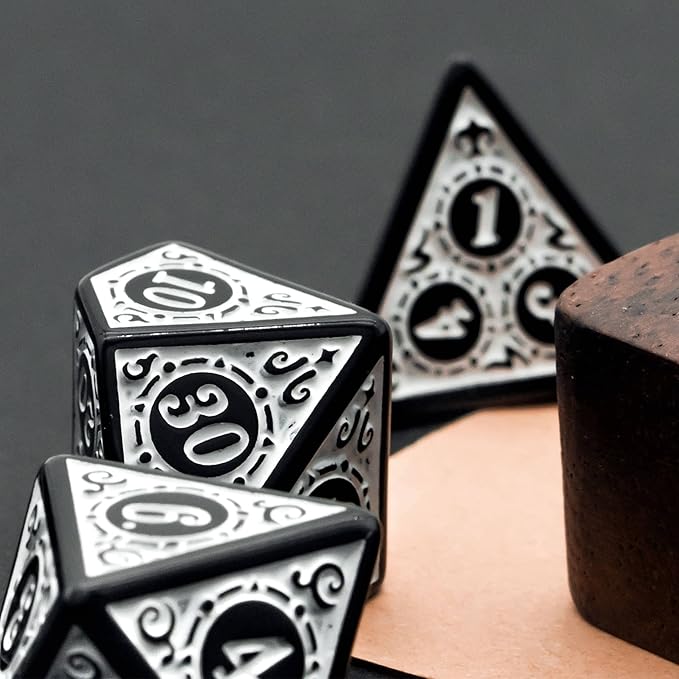 DND Dice Set -D&D Polyhedral Dice (7 Pcs) with Gift Leather Dice Bag for Dungeons and Dragons Role Playing Dice Games RPGs (Dice-White with Black Edge)