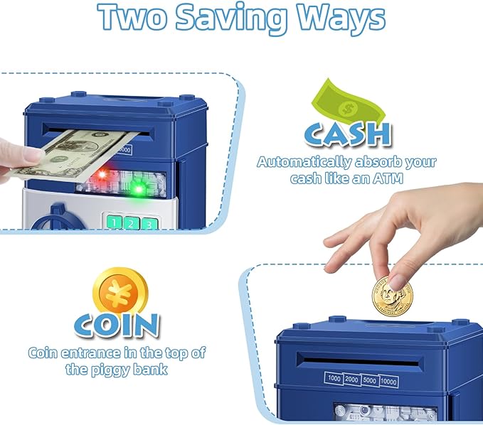 Piggy Bank for Kids, Money Bank Toys for Ages 6 7 8 10 11 12 13, Electronic Cash Coin Money Saving Box， Birthday for 8 9 10 Year Old Boys Girls