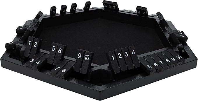 Shut The Box Game 6 Player – Black Painted Wood, Wooden Board Game, Table Games for Adults, Bar Games, Portable Dice Game for 1-6 Players, Classic Games