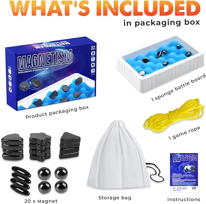 Magnetic Chess Game, 20 Stones, Spone Board, Strings & Storage Bag | Portable Multiplayer Strategy Board Game, Fun Family Night Travel Puzzle Gift