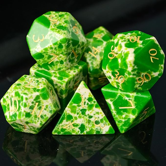 UDIXI Green with White Gemstone Dice Set D&D 7PCS Stone DND Dice Polyhedral Dice Set for Dungeons and Dragons Role Playing Games Tabletop Games