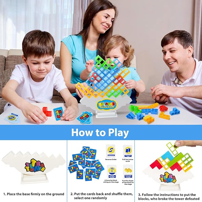16Pcs Tetra Tower Balance Game Puzzle Block Stacking Toys, Fun Party Games for Kids Indoor Tetra Board Games for Adults and Family