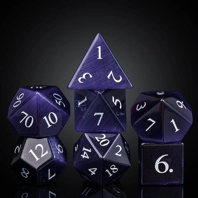 UDIXI Gemstone DND Dice Set 7PCS Cat's Eye Stone D&D Polyhedral Dice for Dungeons and Dragons Role Playing Tabletop Games