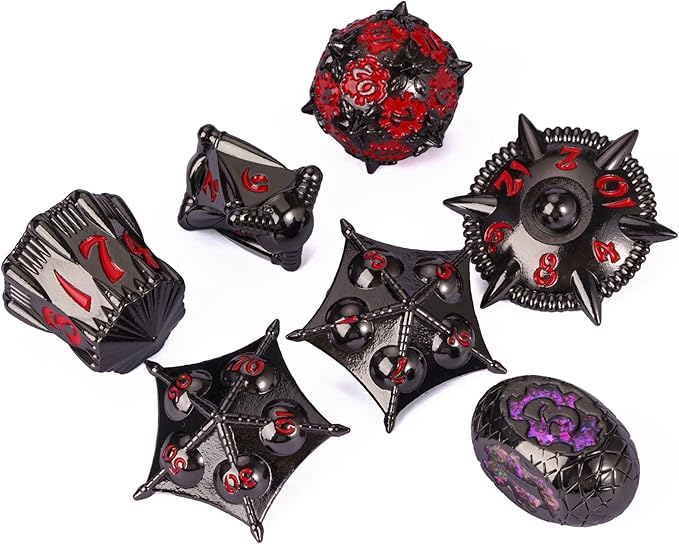 UDIXI Metal DND Dice Set, 7PCS Polyhedral D&D Dice Set Dragon d and d Dice for Dungeons and Dragons Role Playing Games and Other Tabletop Game (Black Red)