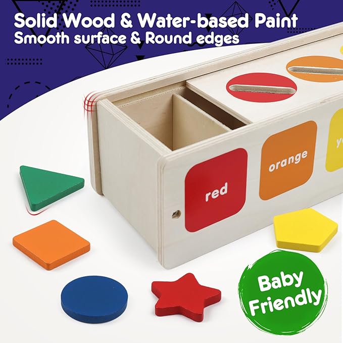 Wooden Sorting Toys Montessori Color & Shape Sorter Class Activity Toddlers Fine Motor Game for Colors and Shapes Recognition, X-mas Stocking stuffers New Year Gifts for 2-5 Year Old Boys and Girls
