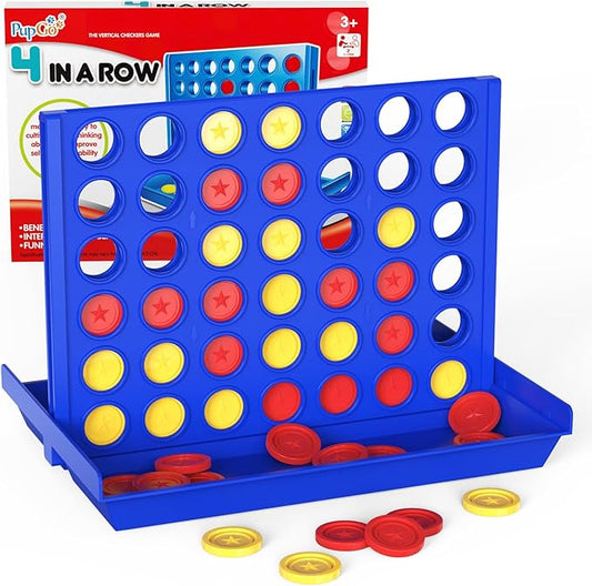 Pup Go 4 in a Row Game - 6 Spare Discs Included, Classic Board Game for Kids, Classic Four in a Row, Family Fun Games for Age 3 4 5 6 7 Year Old Boys Girls Adults, Line Up 4 (Standard)