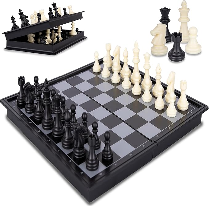 Gamie Magnetic Travel Chess Game, Foldable Portable Chess Board Game for Kids, Entertaining Road Trip Toys, Travel Games, and Desktop Toys for Adults