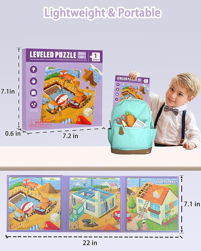 Magnetic Puzzles for Toddlers, 37 Pieces Travel Puzzles Game Magnetic Jigsaw Puzzle Magnet Puzzle Book for Kids Car Traffic Activities Toy for Boys and Girls 3-5 Year Old (Building)