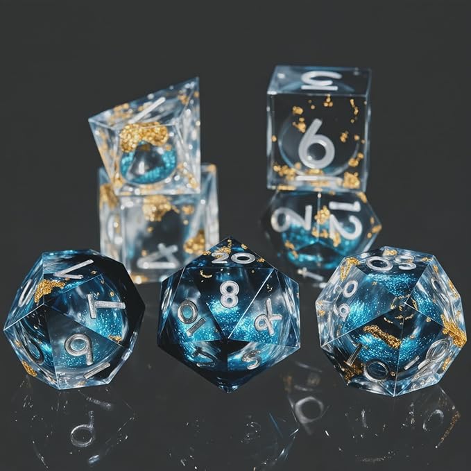 Liquid Core Quicksand Resin DND Dice, Sharp Edge Dungeons and Dragons Polyhedron Game Dice Set for Role Playing Games RPG Explorer Magic, Holiday Birthday Gifts Party Favors