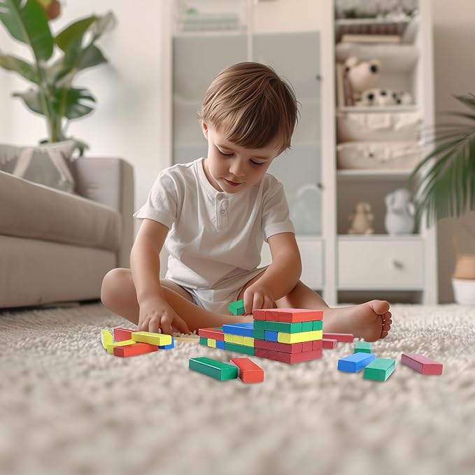 GOTHINK Tumble Tower Game for Kids and Adults, 60pcs Wooden Stacking Board Games Building Blocks for Kids and Family Games Night, Colorful Wood Balancing Blocks Game