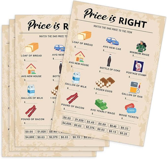 QUPT 80th Birthday Party Games, Price is Right Games, Birthday Party Supplies for Adults, Fun 1945s Party Game，Pack of 30 Cards