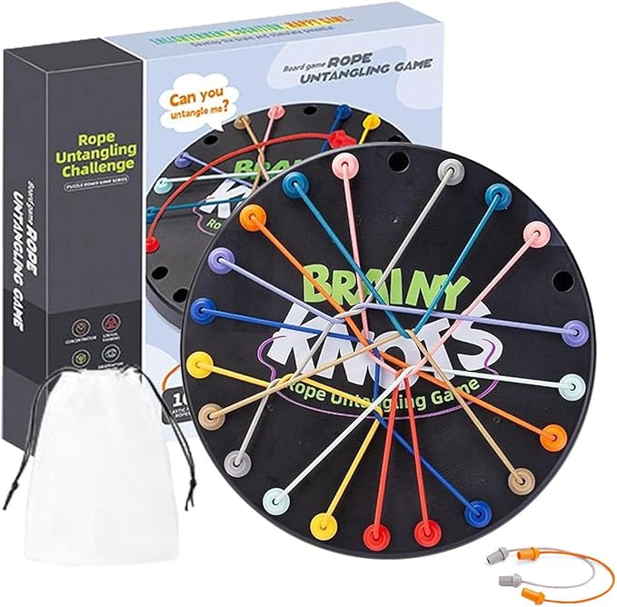 Brainy Knots Rope Untangling Game, Strategy Board Game Rope Untangling Challenge Game, Colorful Twisted Tangler Rope Knots Untangle Stack Puzzle Sorting Board Game