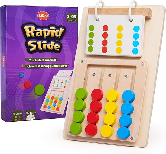 LiKee No-Lose-Parts Wooden Color Matching Slide Puzzle for 3+ Years Old, Montessori Learning Toys for Toddlers Fine Motor Skills, Board Games for Kids Boys Girls Birthday Airplane Travel Road Trip