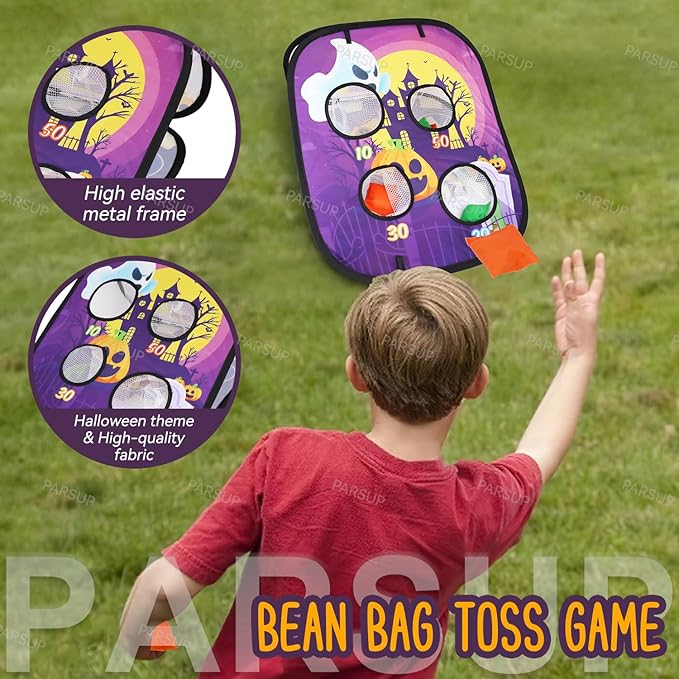 Bean Bag Toss Games - Halloween Party Games Outdoor with Ghost Pumpkin Castle Pattern and Scores