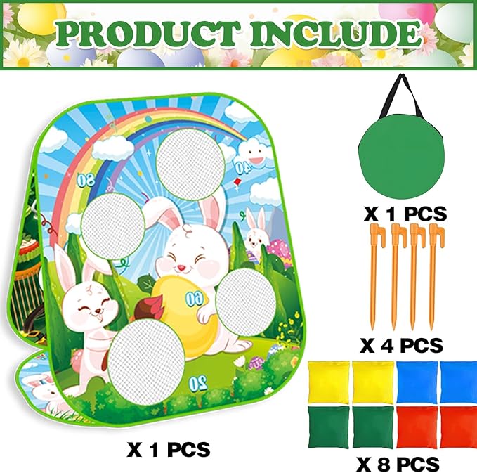 2 in 1 Easter & St Patricks DayBean Bag Toss Games for Kids - Fun Leprechaun & Bunny Tossing Games, Perfect Outdoor Yard Toys & Party Favors for Ages 4-8