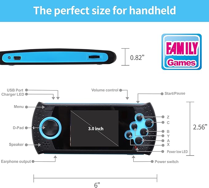16 Bit Handheld Game for Kids Built-in 230 HD Classic Retro Video Games USB Rechargeable 3.0 Inch Childrens Travel Electronics Toys Portable Gaming Player System Gift for Boys Girls Ages 4-8-12