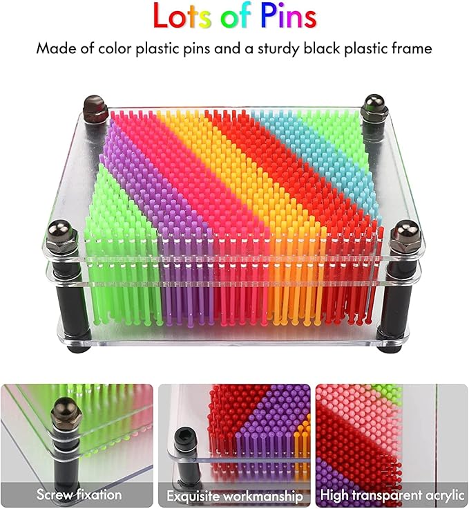 3D Pin Art Toy - Unique Plastic Colorful Pin Art Board for Kids, 3.7 * 5''Desk Board Game Inspire Imagination 3D Pin Impression Sculpture Needle Toys for Children