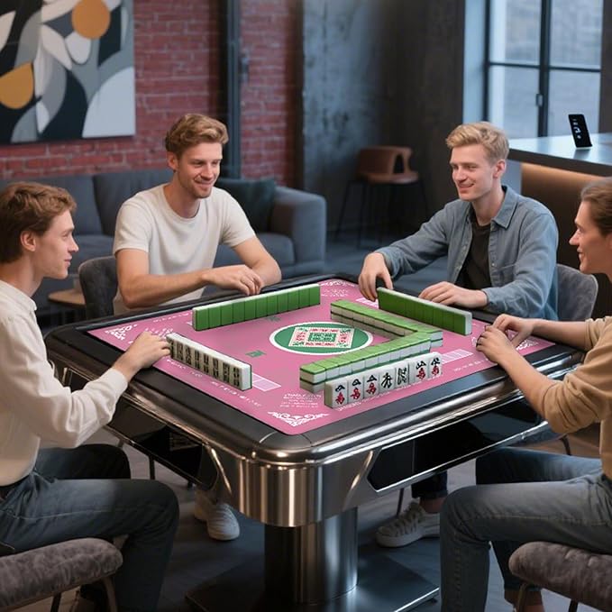31.5 Inch Mahjong Mat for Table, 3MM Non-Slip & Noise Reduction Gaming Mat with Drawstring Bag, Perfect for Poker, Board Games, Card Games, Tile Games, and Dominoes (Pink)