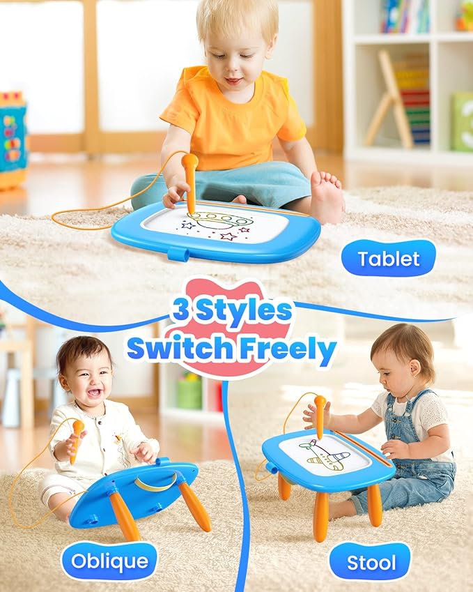 Toddlers Toys Ages 1-3, Magnetic Drawing Board, Toddler Boy Toys for 1 2 3 Years Old, Doodle Board Pad Learning and Educational Toys for 18 Months Baby 1-3 Yr Kids Birthday Gifts - Blue