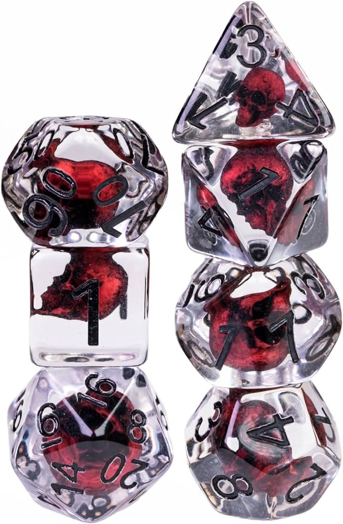 UDIXI Skull DND Dice Set, 7pcs Resin RPG D&D Dice Set for Dungeons and Dragons Role Playing Game and Other Tabletop Games (Red)
