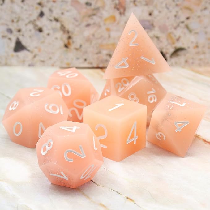 Haxtec Sharp Edge Dice Pink DND Dice Set Resin Dice with Dice Case Glitter Polyhedral D&D Dice for TTRPGs Dungeons and Dragons DND Gift-Pink Silver Glitter 16mm