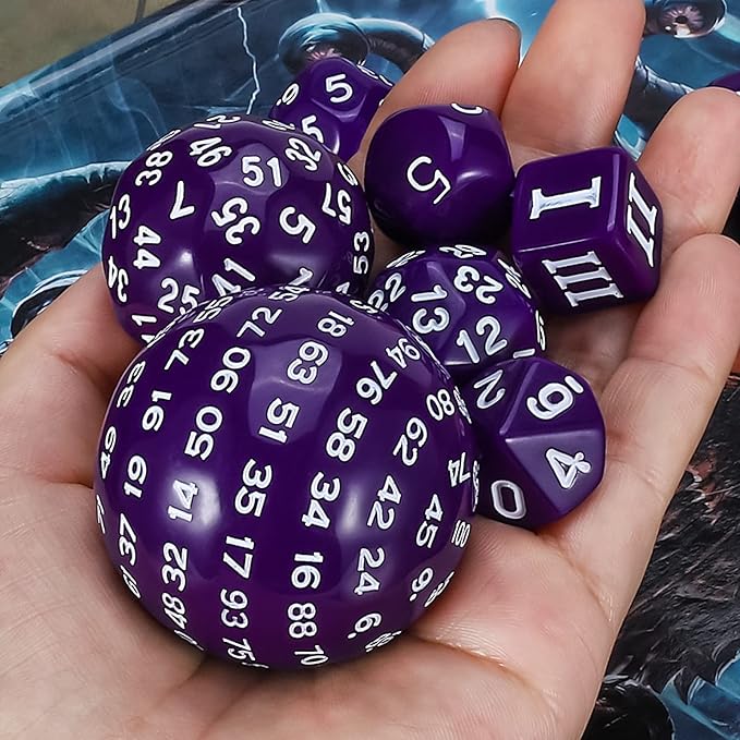 CiaraQ DND Polyhedral Dice Set (15pcs) D4-D100 Game Dice with Dice Bag for Dungeons and Dragons Role Playing Table Games (Purple & White)