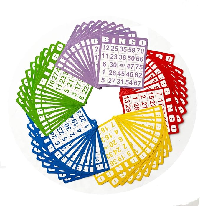 Yuanhe Bingo Cards Game Set - Includes 50 Bingo Cards and 500 Colorful Transparent Bingo Chips, for Bingo Games and Card Games