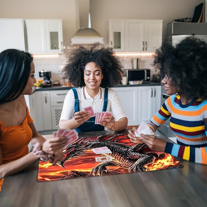 for MTG Playmat with Storage Bag, for TCG Playmat and Playing Card Mat for Magic Board Games, Non-Slip Fire Dragon Desk Mat, Stitched Edges Game Mat, Rollable & Foldable Card Playmat