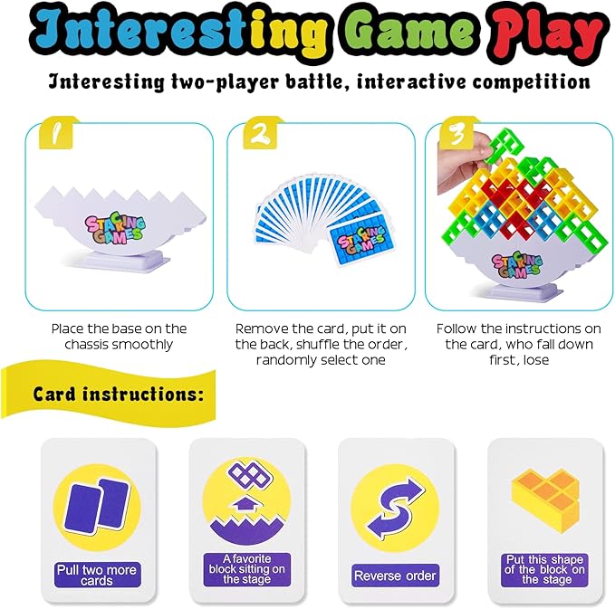 48Pcs Tetra Tower Stacking Blocks Game, Board Games for Families, Parties, Travel and Team Building, Suitable for 1-4 Players Kids & Adults Toys