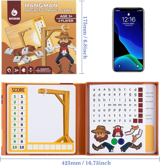 Magnetic Hangman Board Game for Kids Ages 4-10 - Reusable Travel Toys with - Airplane Educational Road Trip Essentials Screen-Free Learning,Easter Gift