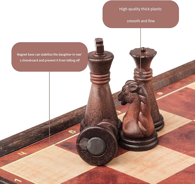 7.87 Inch Mini Magnetic Travel Chess Set, Walnut-Style - Small Portable Pocket Folding Chess Board Games, Ideal for Travel and Gifts