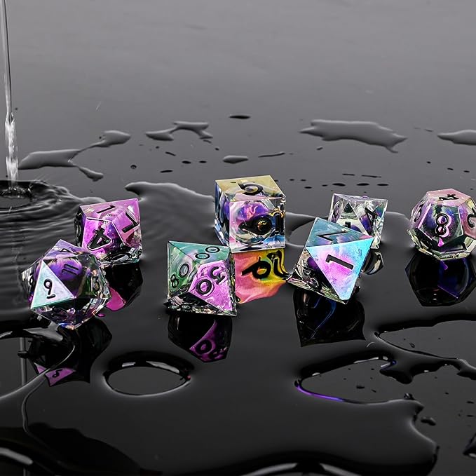 Electroplated Resin Dice Set, Resin Edge Sharp for Dungeons & Dragons RPG, MTG Board Games with Gift Box (Electroplating Purple Longan)