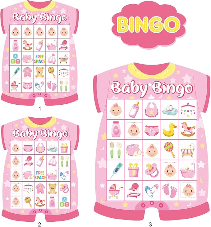 24 Player Baby Shower Bingo Cards - Pink Newborn Baby Bingo Party Activity Supplies