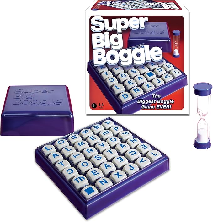 Super Big Boggle with 6x6 Grid and 36 Letter Cubes by Winning Moves Games USA, the Biggest Boggle Game Ever, 4 Minute Sand Timer, for 2 or More Players, Ages 8+ (1165)