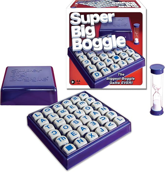 Super Big Boggle with 6x6 Grid and 36 Letter Cubes by Winning Moves Games USA, the Biggest Boggle Game Ever, 4 Minute Sand Timer, for 2 or More Players, Ages 8+ (1165)