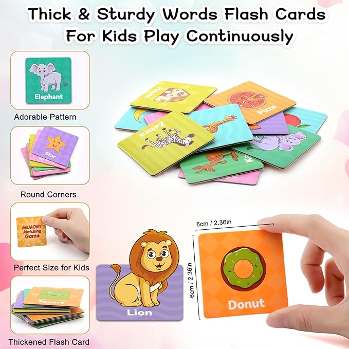 Memory Game First Words, Memory Games for Kids Ages 4-8, Matching Games for Toddlers 3-5,60PCS Flash Cards Phonics Games,Memory Card Game 2-4 Years,Homeschool Educational Toys Speech Therapy Materials