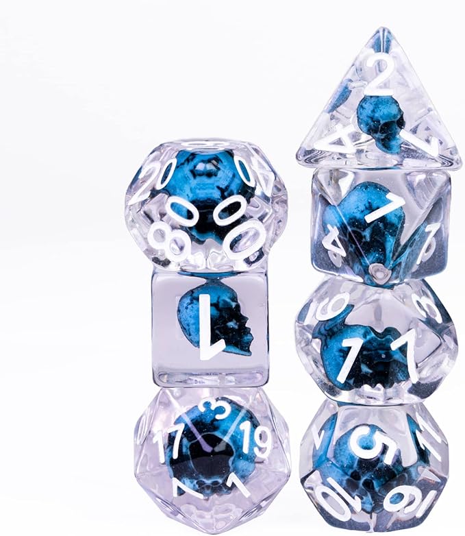 UDIXI 7PCS Polyhedral DND Dice Set, Skull d and d Dice Set for Dungeons and Dragons D&D and Other Tabletop Games (Blue Skull)