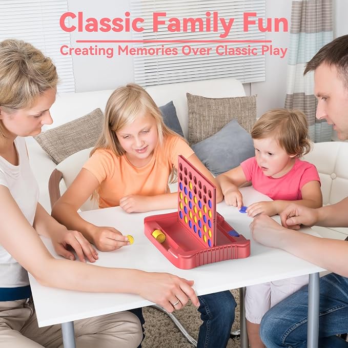 Pup Go 4 in a Row Game, Connect & Win Four in a Row Board Game, Portable 2-Player Strategy Games for Travel, Gift for Girl Age 3 4 5 6 7 8-12, Family Games Foldable Design with 6 Spare Discs Pink