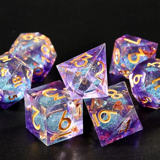 Liquid Core Quicksand Resin DND Dice, Sharp Edge Dungeons and Dragons Polyhedron Game Dice Set for Role Playing Games RPG Explorer Magic, Holiday Birthday Gifts Party Favors