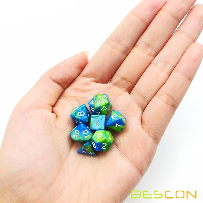 Bescon Mini Gemini Two Tone Polyhedral RPG Dice Set 10MM, Mini RPG Dice Set D4-D20 in Tube Packaging, Assorted Colored of 42pcs (7X6